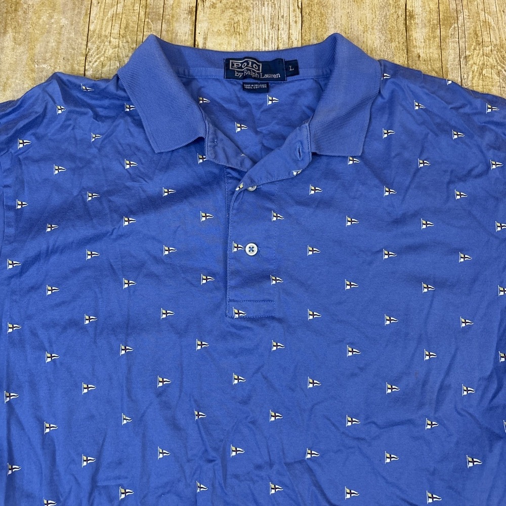 Polo Ralph Lauren Polo Shirt Blue All Over Nautical Flags Mens Large